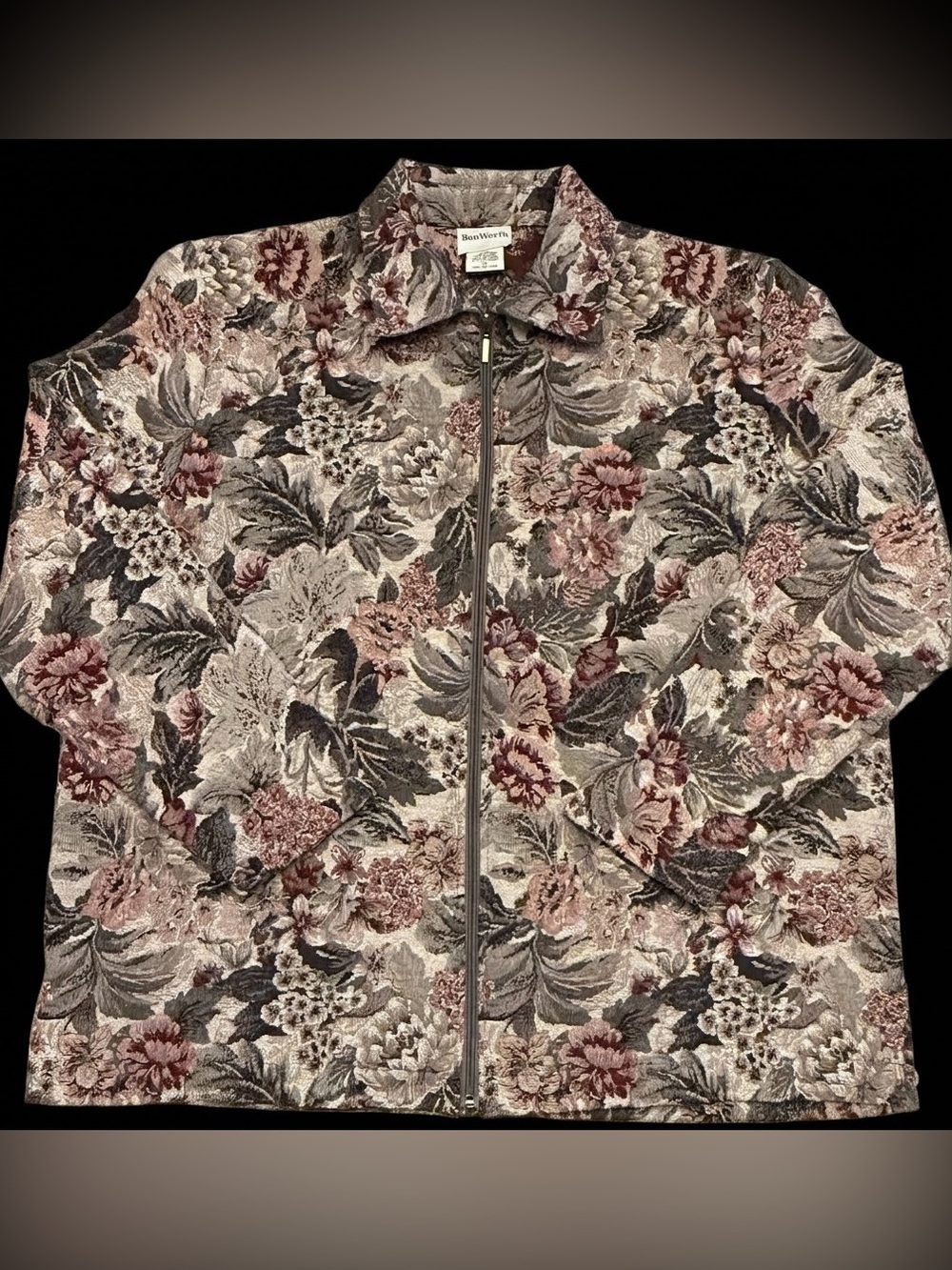 Vintage BonWorth Tapestry Jacket XL Floral Woven Boho Cottagecore Granny Knit